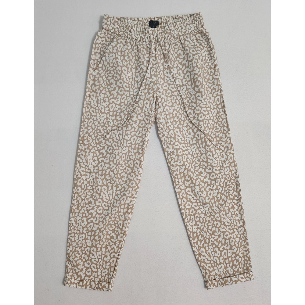 J.Crew Linen Blend Pants Womens brown white leopard Drawstring Elastic Waist